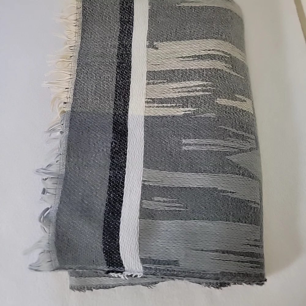 Gray White Stars & Stripes W/ Fringe Accent Rectangle Scarf